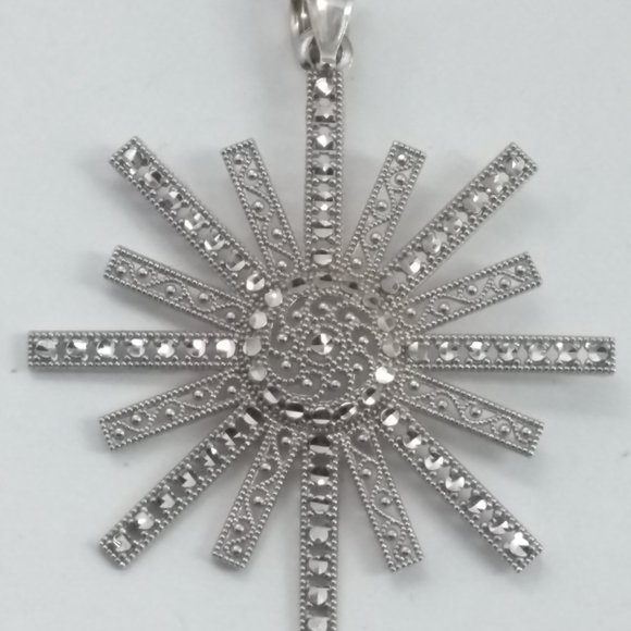 Solid14k White Gold 585 Diamond Cut Snowflake Pendant 1.77" - Picture 2 of 11